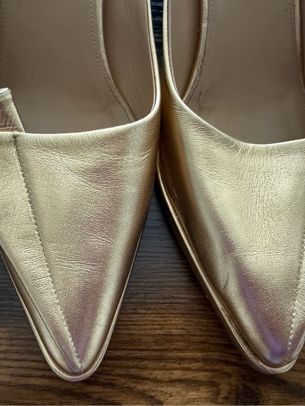 St. John Metallic Gold Pointed-Toe Slip-On Mules - Picture 4 of 5